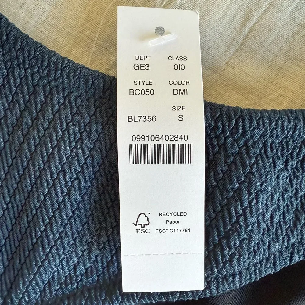 NWT J. Crew Textured High-rise Cheeky Bikini Bottom Deep Midnight Navy Size S